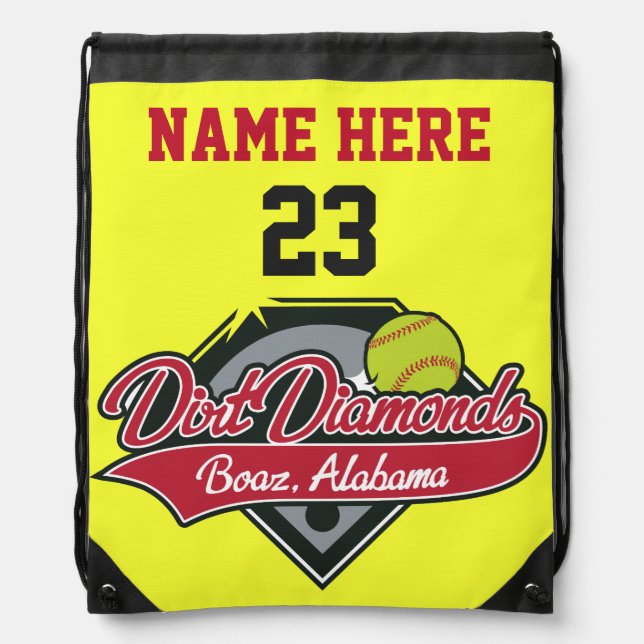 Personalized Softball Back Pack Name, Number, Logo Drawstring Bag (Front)