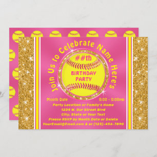 Personalized Softball Birthday Party Invitations