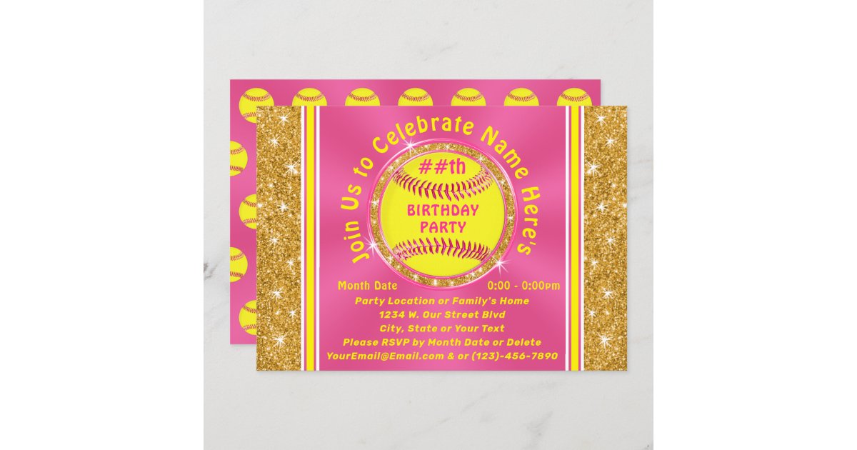 Personalized Softball Birthday Party Invitations Zazzle