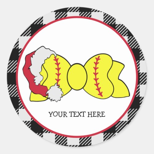 Personalized Softball Bow Christmas Stickers