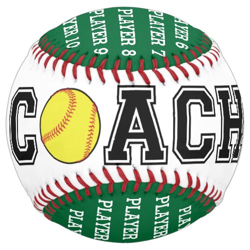 Personalized softball coach ball _ green team