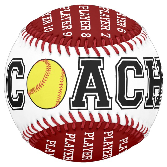 Personalized softball coach ball - maroon team (Front)