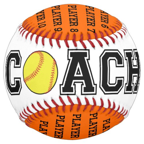 Personalized softball coach ball _ orange team