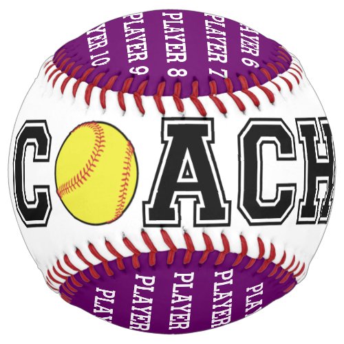 Personalized softball coach ball _ purple team