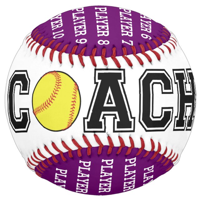 Personalized softball coach ball - purple team (Front)