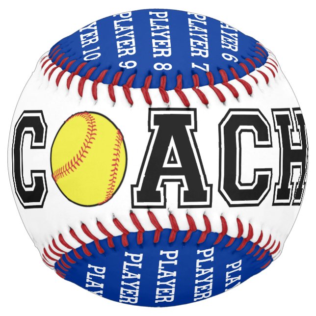 Personalized softball coach ball - royal blue team (Front)