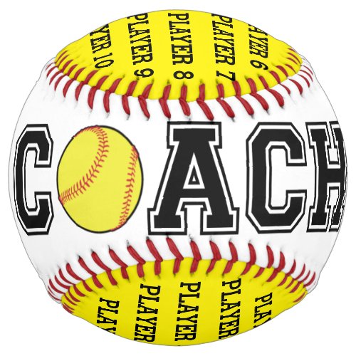 Personalized softball coach ball _ yellow team