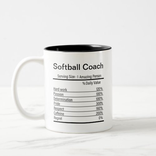 Personalized Softball Coach Nutrition Facts Two_Tone Coffee Mug