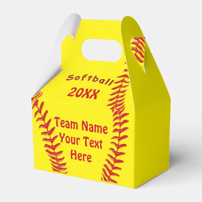 Personalized Softball Favor Box YOUR TEXT, COLORS (Front Side)