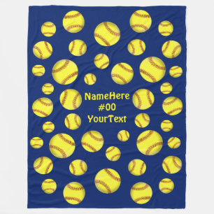 Personalized Softball Fleece Blankets, Navy Blue Blanket