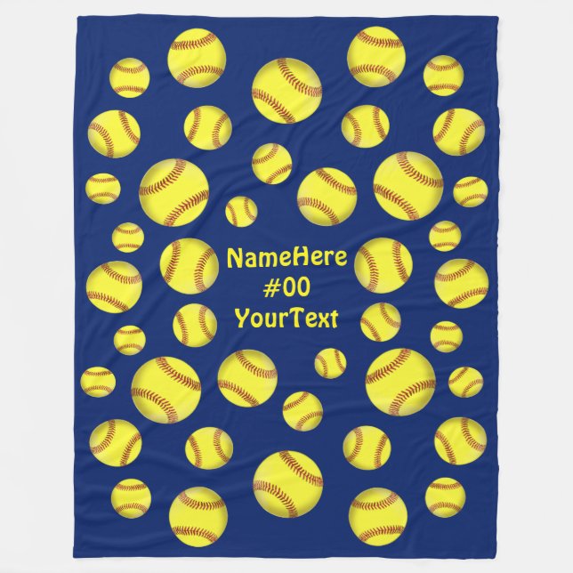 Personalized Softball Fleece Blankets, Navy Blue Blanket (Front)