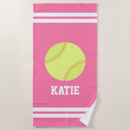 Personalized Softball Girls Beach Towel