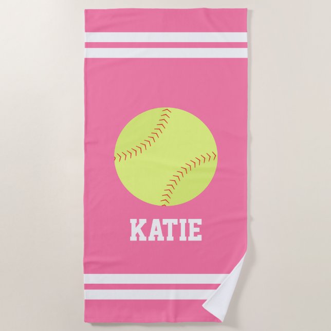 Personalized Softball Girls Beach Towel (Front)