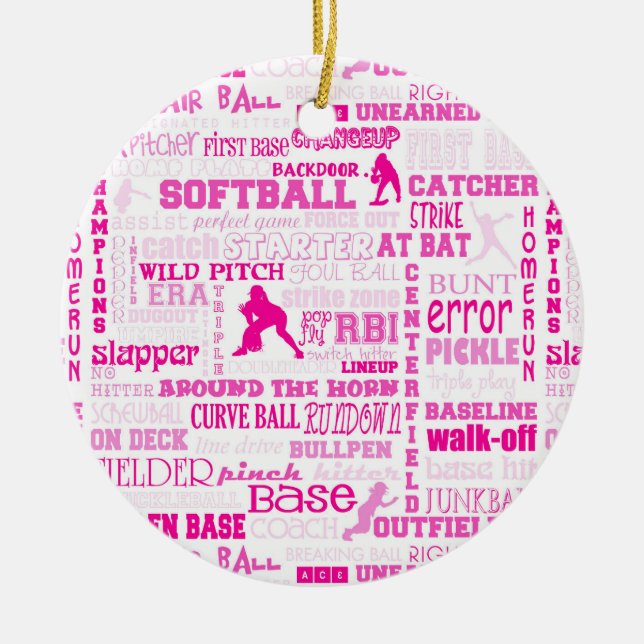 Personalized Softball Girls Pink 2 Ceramic Ornament (Front)