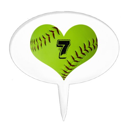 Personalized Softball Heart Cake Topper