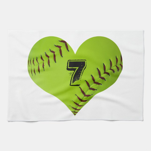 Personalized softball heart kitchen towel (Horizontal)