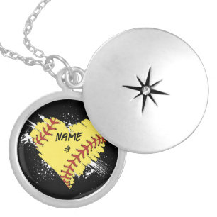 Personalized Softball Heart Necklace
