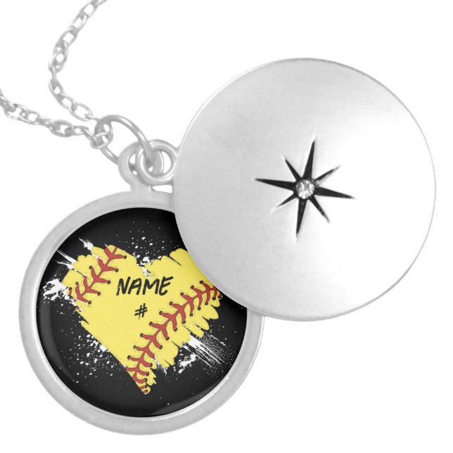 Personalized Softball Heart Necklace (Front)