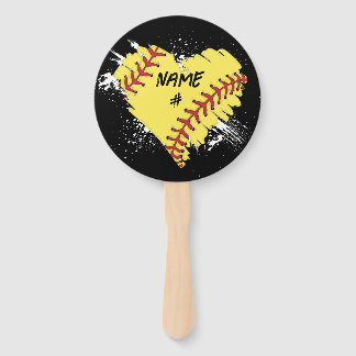 Personalized Softball Heart Set of Hand Fans