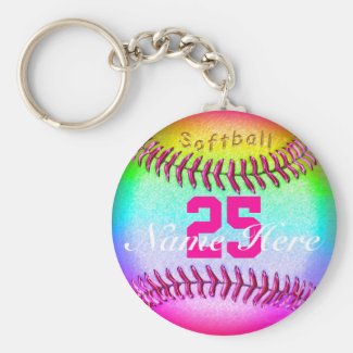PERSONALIZED Softball Keychains NUMBER and NAME