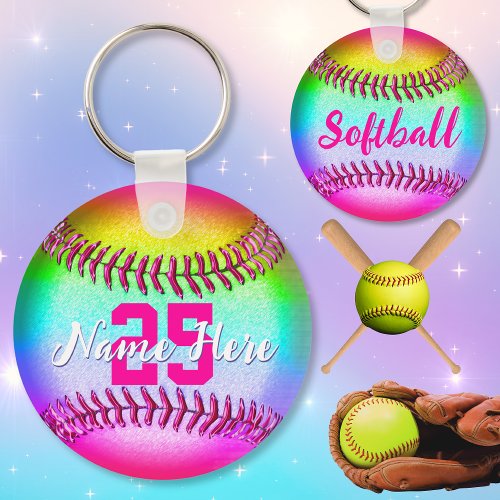 PERSONALIZED Softball Keychains with Name Number Keychain