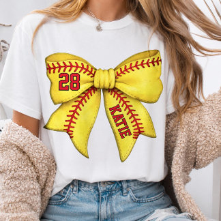 Personalized Softball Mom Bow, custom name number T-Shirt