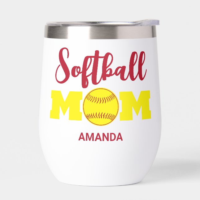 Personalized Softball Mom Mother's Day Thermal Wine Tumbler (Left)