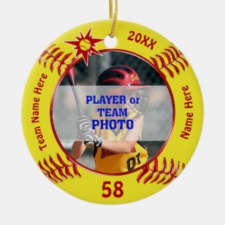 Personalized Softball Ornaments, Your PHOTO, TEXT