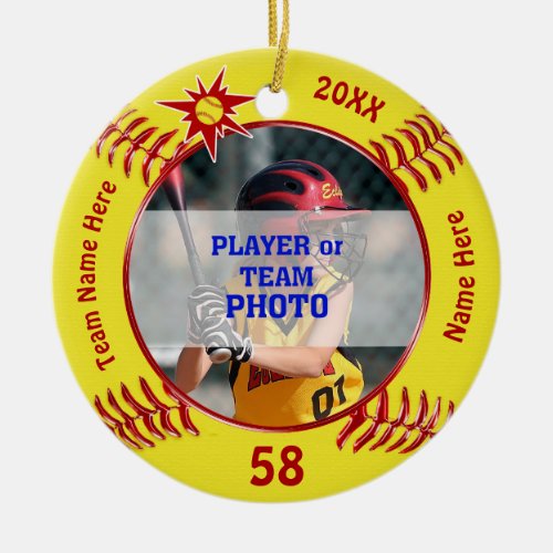 Personalized Softball Ornaments Your PHOTO TEXT Ceramic Ornament