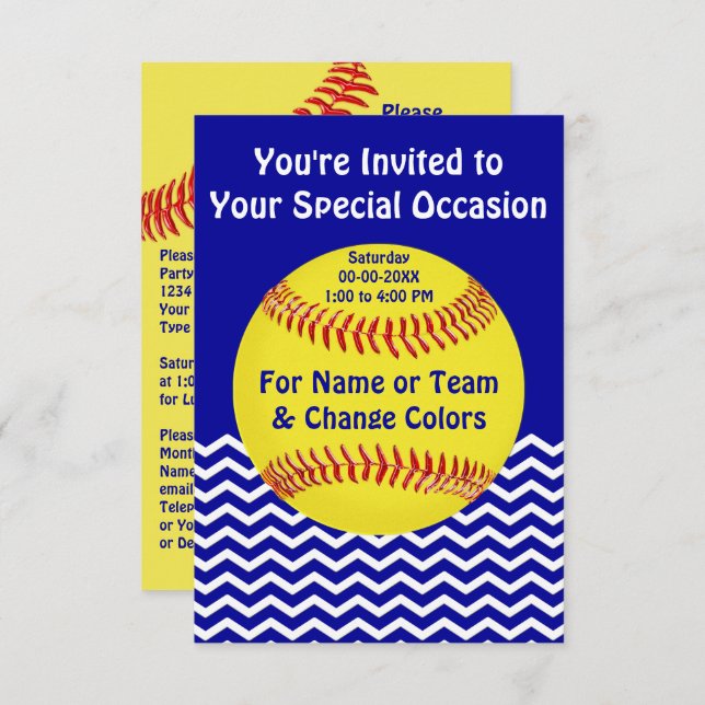 Personalized Softball Party Invitations (Front/Back)