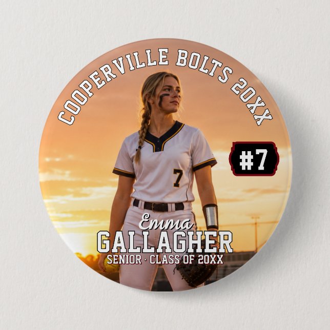Personalized Softball Photo Button (Front)