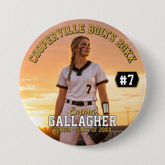 Personalized Softball Photo Button (Front)
