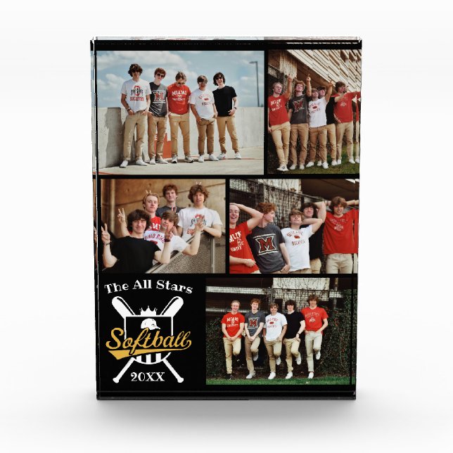 Personalized Softball Photo Collage Name Team # Acrylic Award (Front)