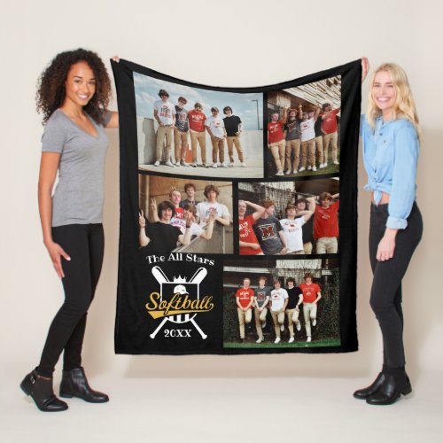 Personalized Softball Photo Collage Name Team  Fleece Blanket