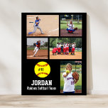 Personalized Softball Photo Collage Name Team # Poster<br><div class="desc">This personalized softball photo collage poster features your favorite uploaded softball photos, an softball graphic with your player's jersey number, and additional text such as your player's name and/or team name. This design is set against a background color of your choice - just click on personalize or edit and then...</div>
