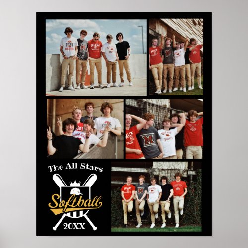 Personalized Softball Photo Collage Name Team  Poster