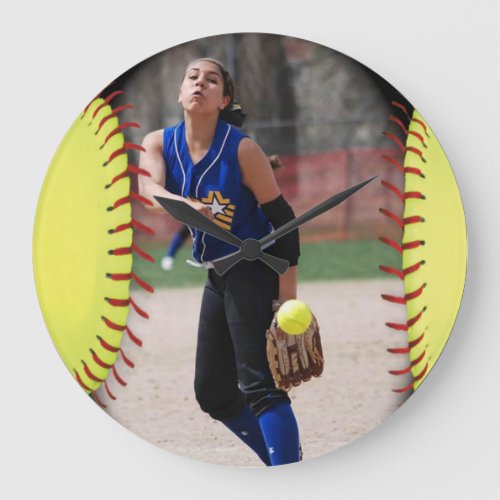 Personalized Softball Photo Large Clock