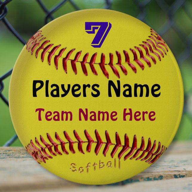 PERSONALIZED Softball Pins, NUMBER, NAME and TEAM Button (Cheap Personalized, softball themed party favors. Softball Pins. Cheap softball team gifts. Yellow.)