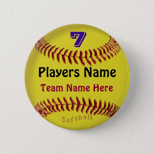 PERSONALIZED Softball Pins NUMBER NAME and TEAM Button