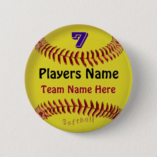PERSONALIZED Softball Pins, NUMBER, NAME and TEAM Button Zazzle