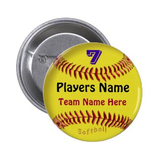 PERSONALIZED Softball Pins, NUMBER, NAME and TEAM Pinback Buttons