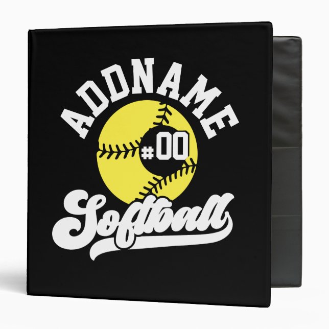Personalized Softball Player ADD NAME Retro Team 3 Ring Binder (Front/Inside)