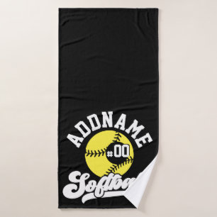 Personalized Softball Player ADD NAME Retro Team Bath Towel Set