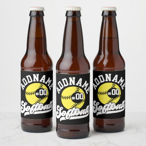 Personalized Softball Player ADD NAME Retro Team Beer Bottle Label