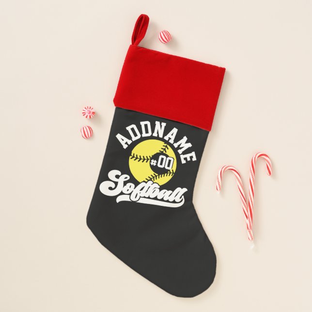 Personalized Softball Player ADD NAME Retro Team Christmas Stocking (Front)