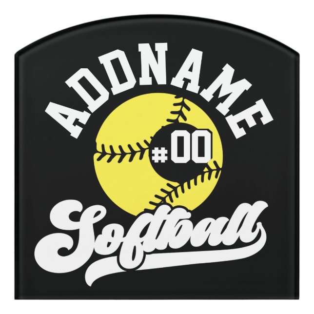 Personalized Softball Player ADD NAME Retro Team Door Sign (Contour Front)