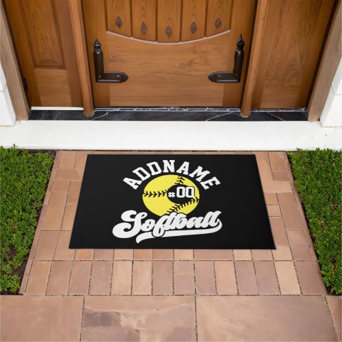 Personalized Softball Player ADD NAME Retro Team Doormat