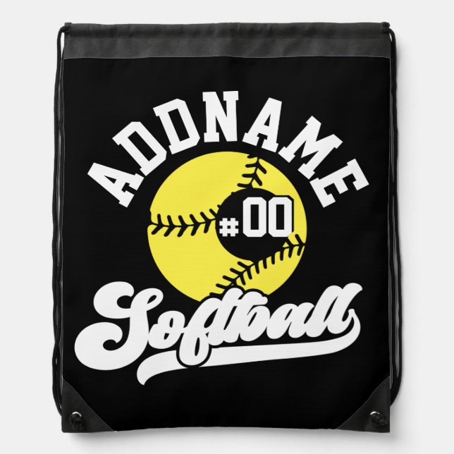 Personalized Softball Player ADD NAME Retro Team Drawstring Bag (Front)