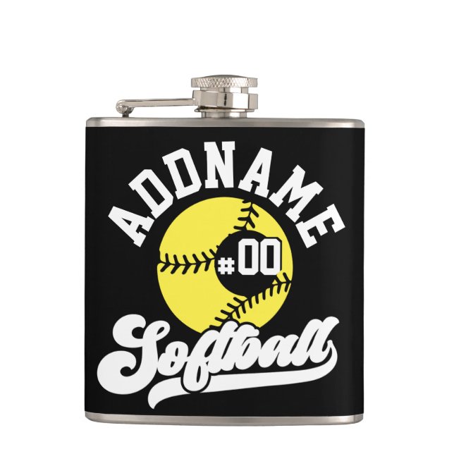 Personalized Softball Player ADD NAME Retro Team Flask (Front)