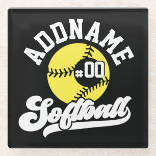 Personalized Softball Player ADD NAME Retro Team Glass Coaster